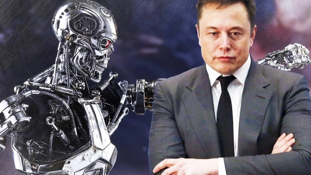 Ілюстрація штучного інтелекту та Ілона Маска на тлі нейромереж