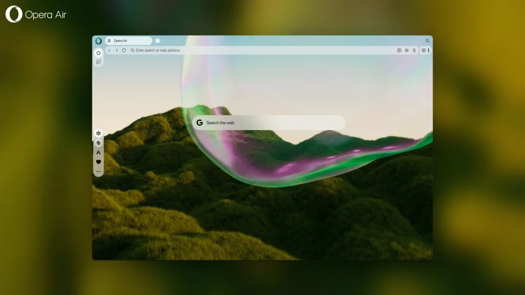 Мінімалістичний інтерфейс нового браузера Opera Air з напівпрозорим оформленням