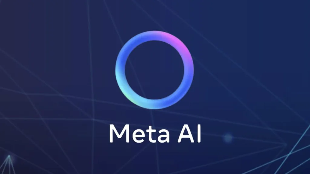Кольоровий градієнтний логотип Meta AI на темному тлі