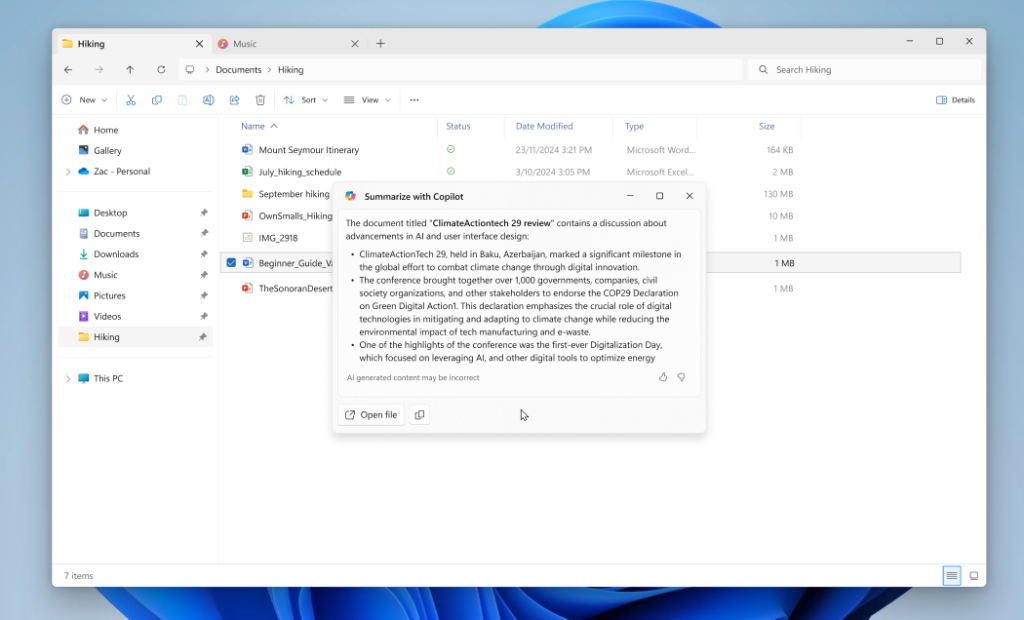 Windows 11 AI actions