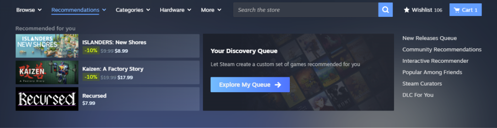 Рекомендації Steam Store
